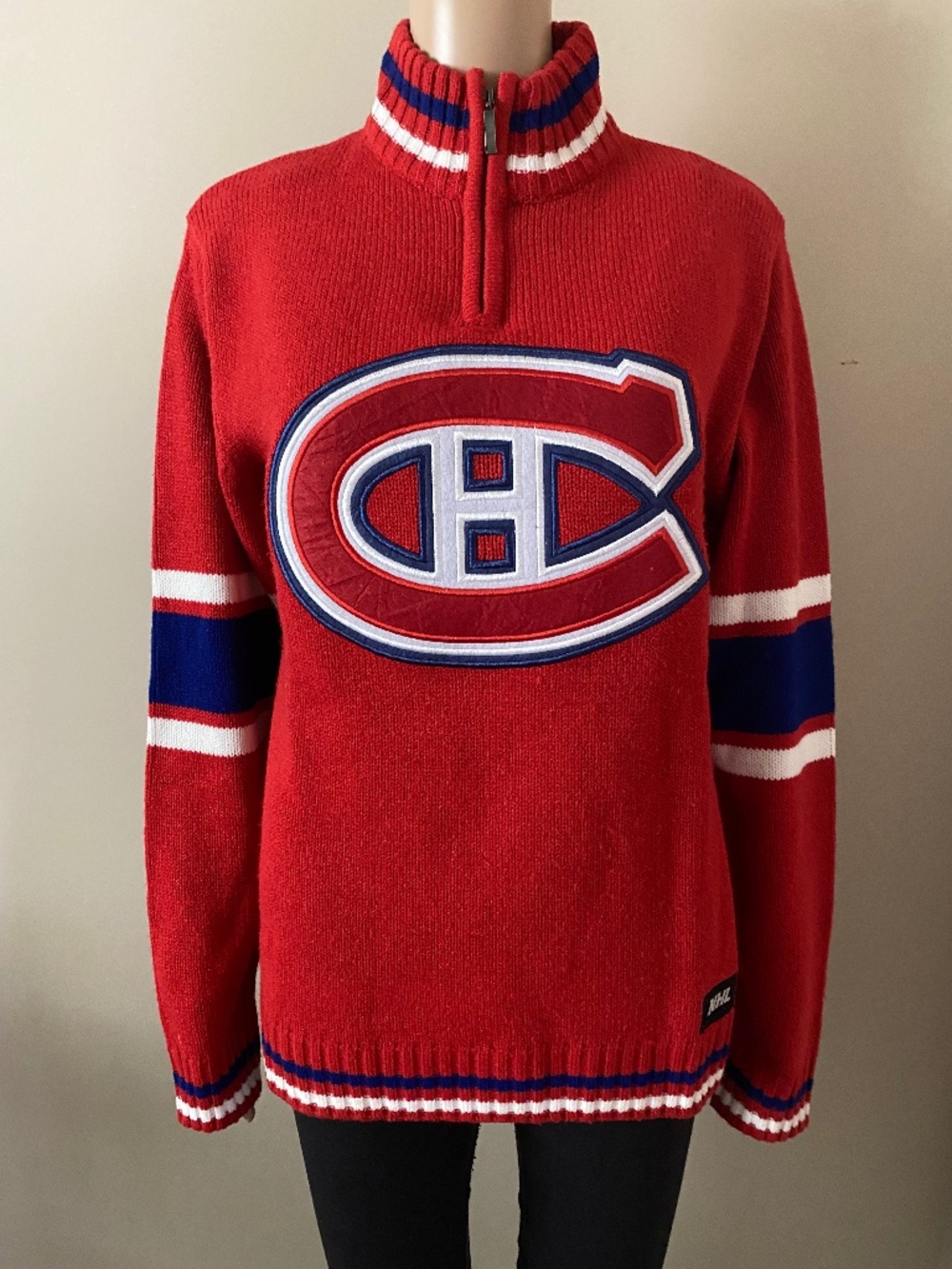 NHL Montreal Canadiens quarter zip knit sweater, size small